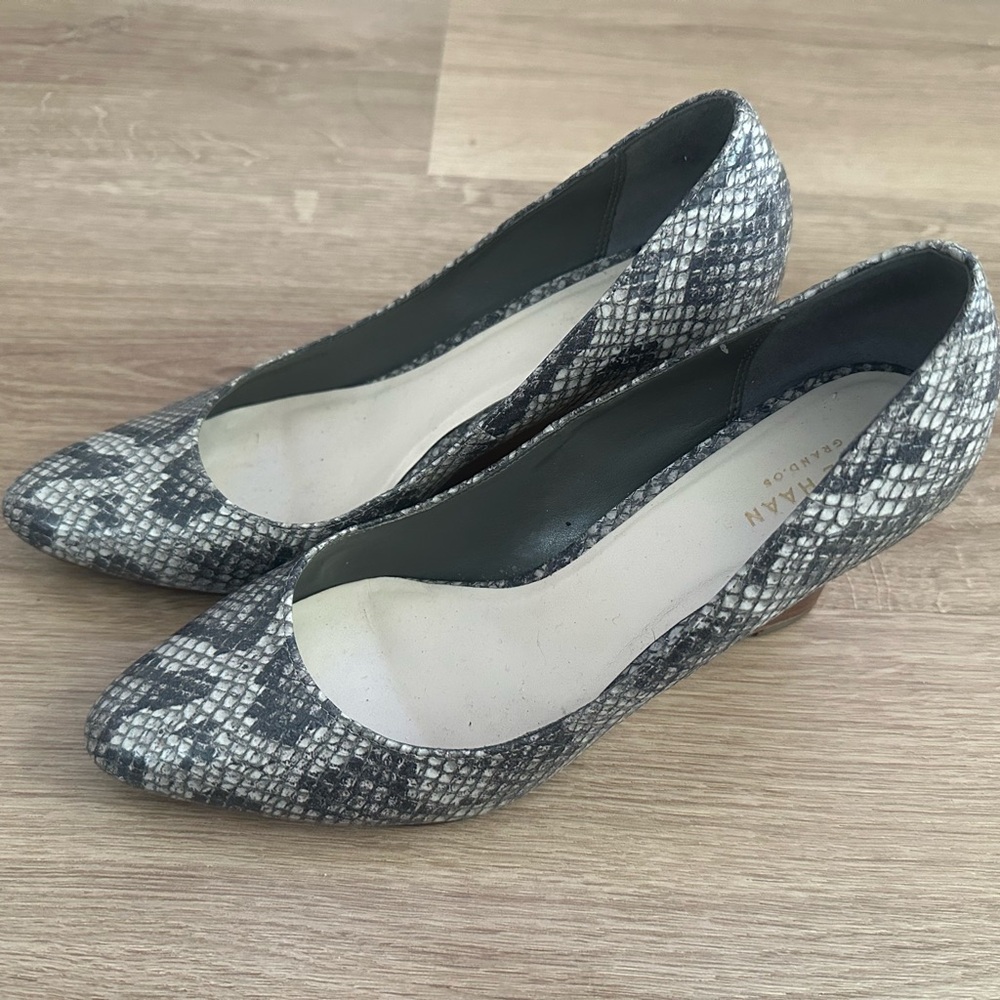 Cole Haan Black and Gray Snakeskin Heels